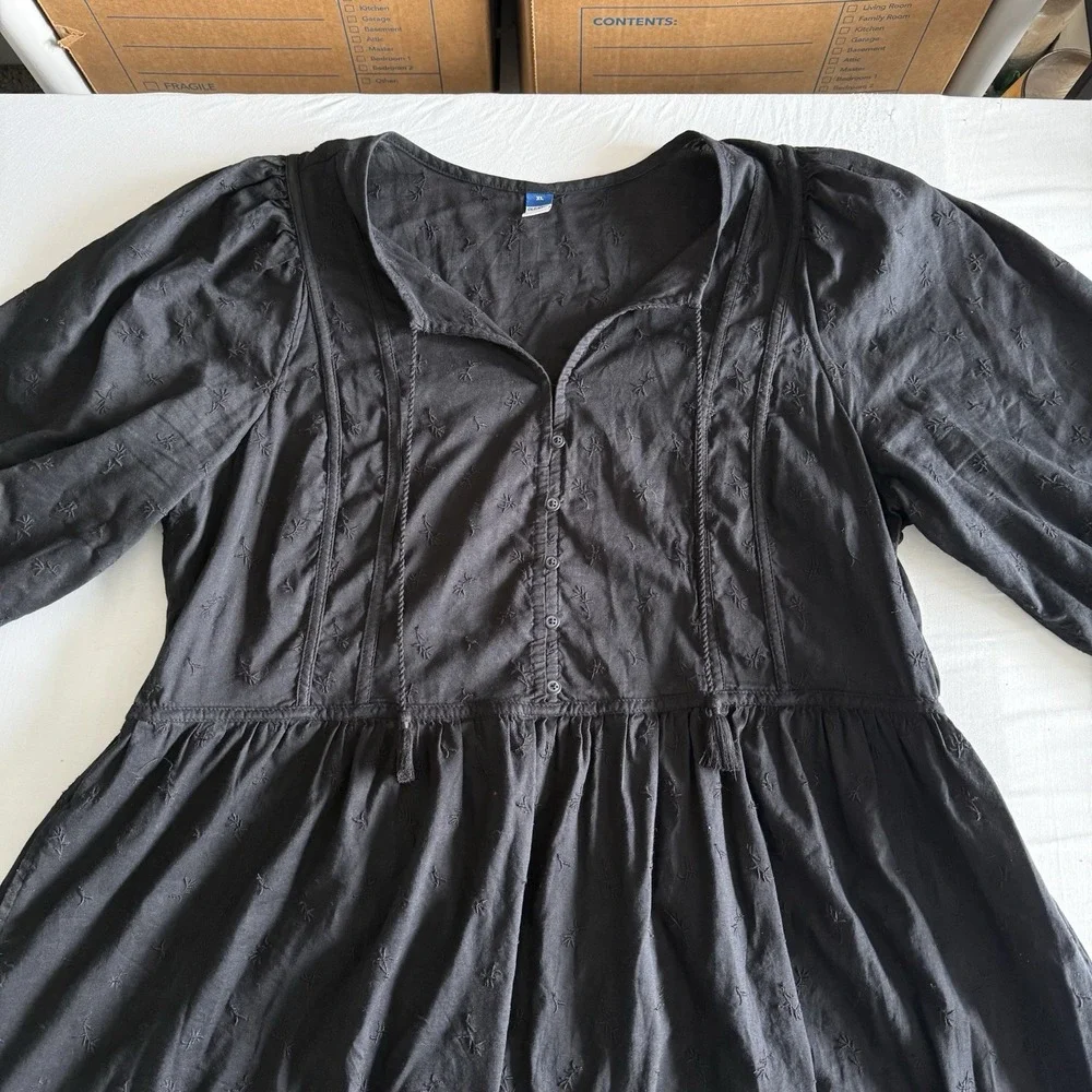 Old Navy Maxi Dress XL Tiered Dark Romantic Cottage Modest Witchy Peasant Black - Picture 3 of 16